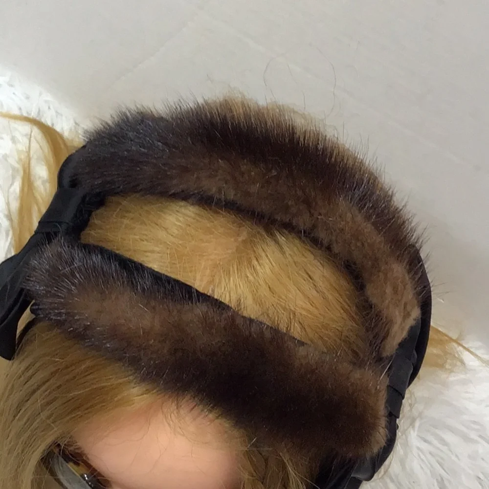 Vintage dark brown mink fur headband hat - Picture 6 of 9